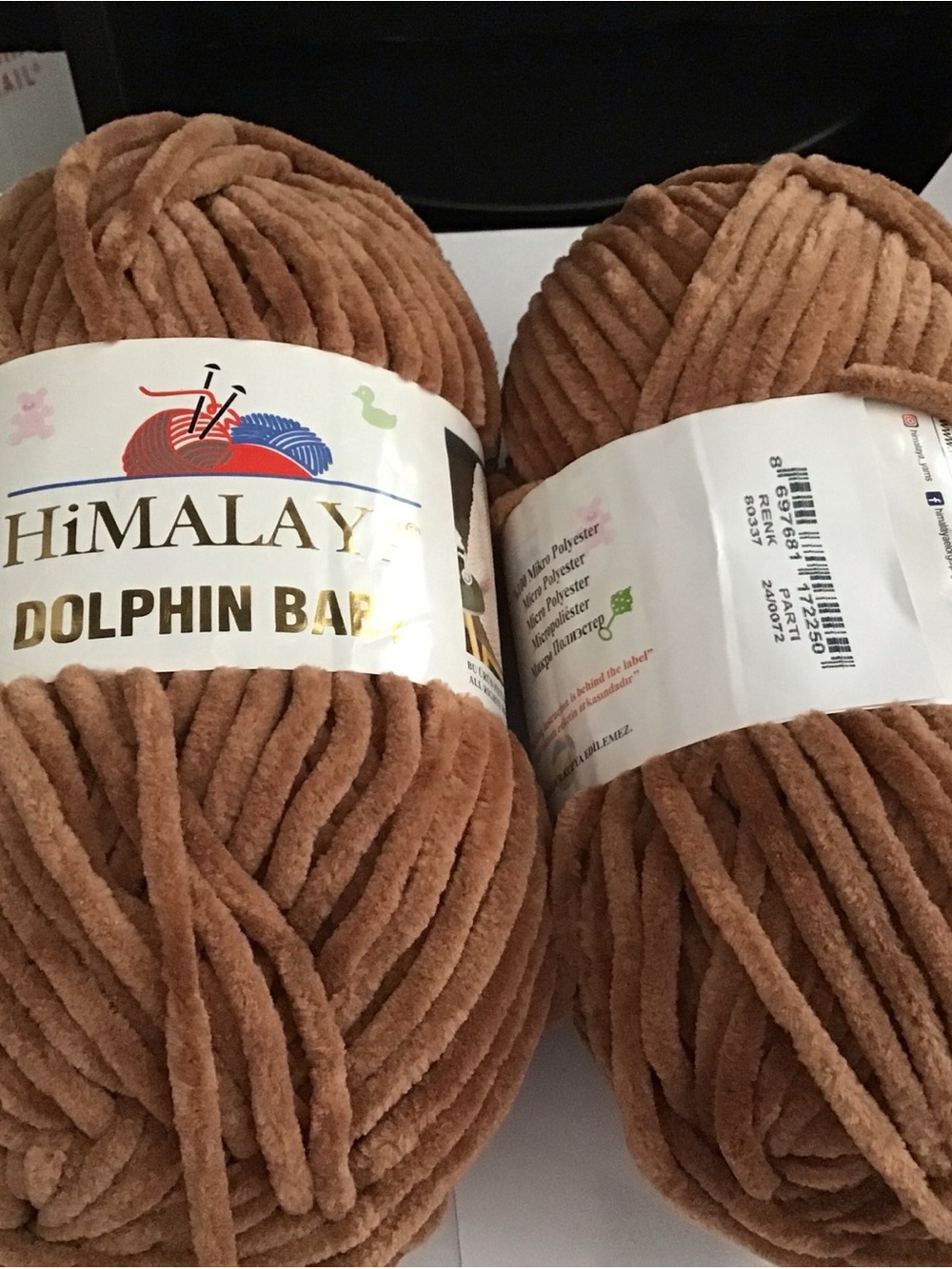Himalaya Dolphin Baby Plush Chenille Yarn - Camel Brown, 2 skeins